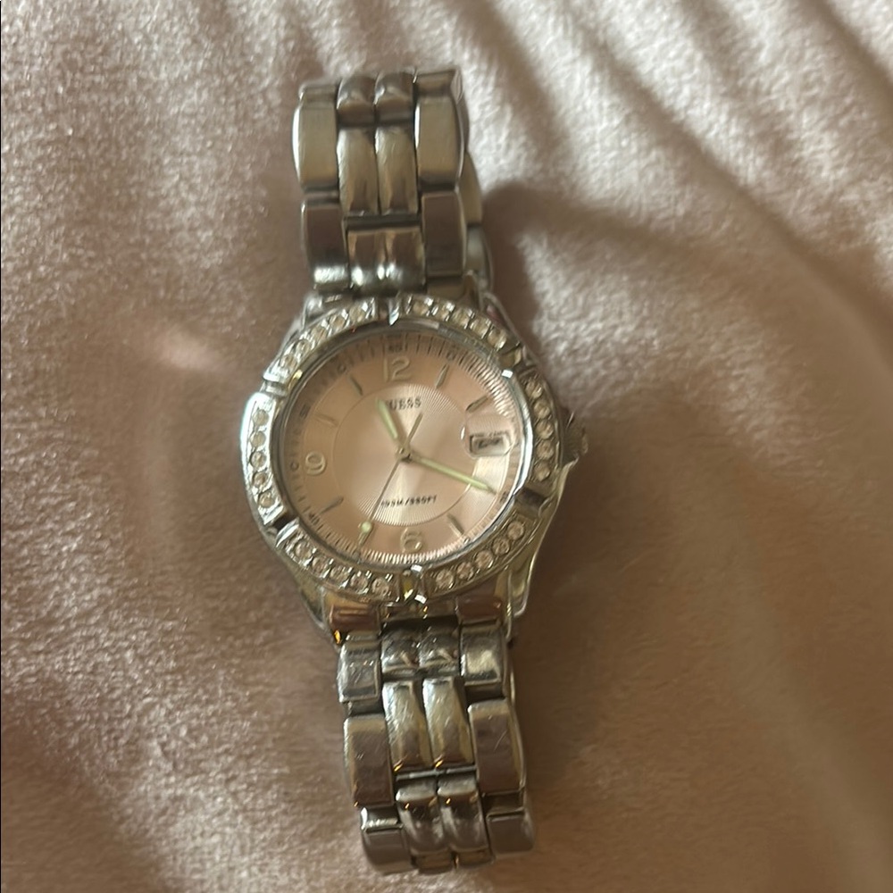 Guess Silver Watch with Crystal Accents